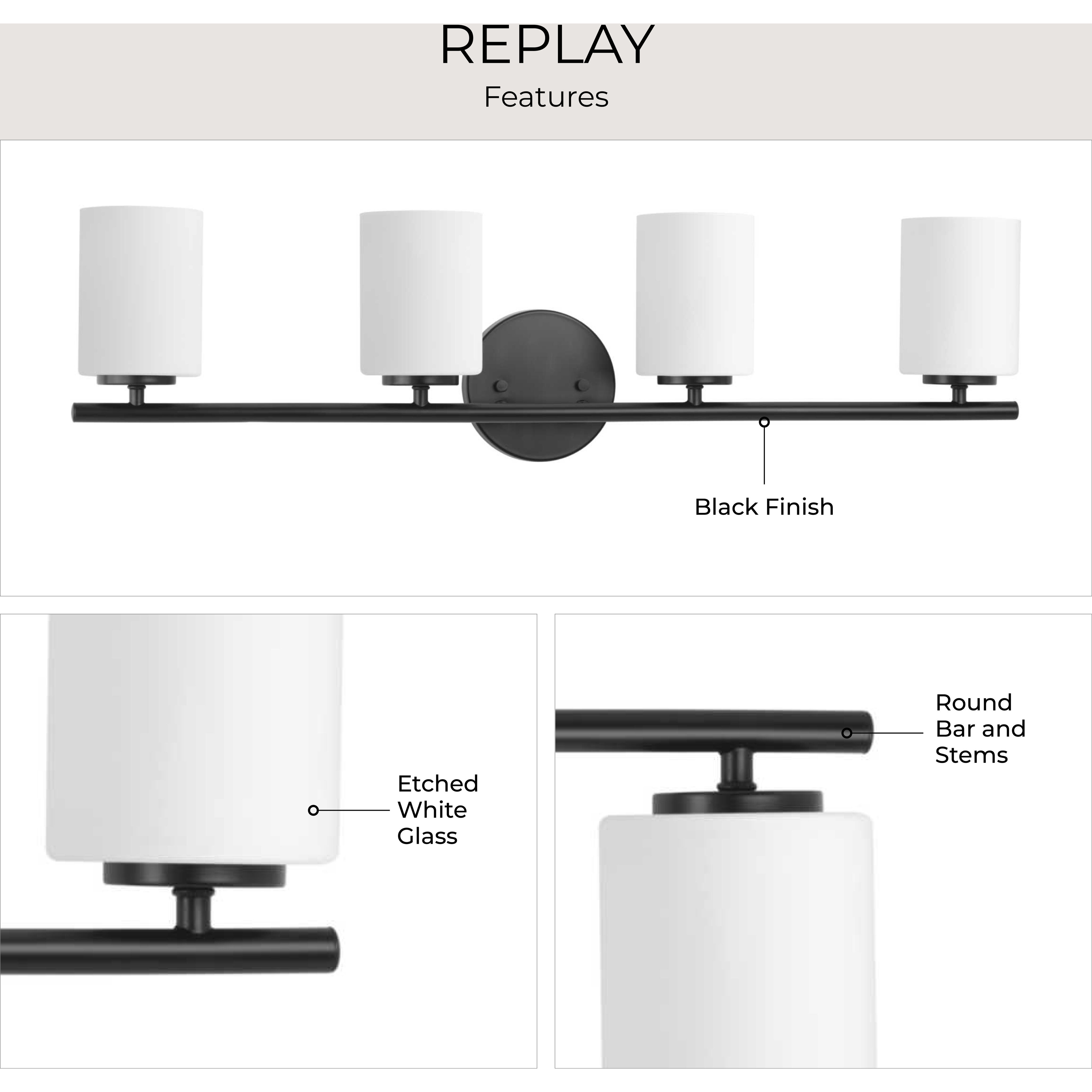 Replay 4 Light 31.13 inch Black Bath Vanity Wall Light