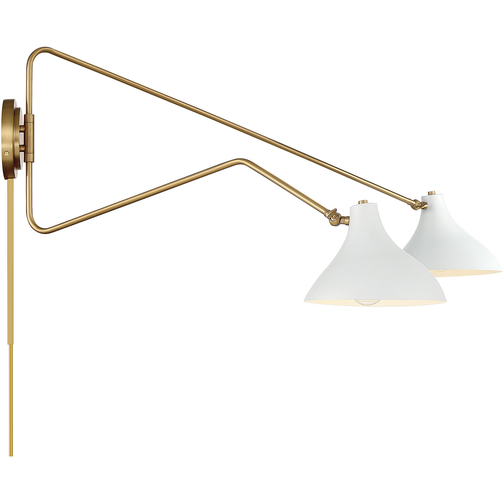 Modern 2 Light 86 inch White with Natural Brass Wall Sconce Wall Light