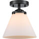 Nouveau Large Cone LED 8 inch Oil Rubbed Bronze Semi-Flush Mount Ceiling Light in Matte White Glass, Nouveau