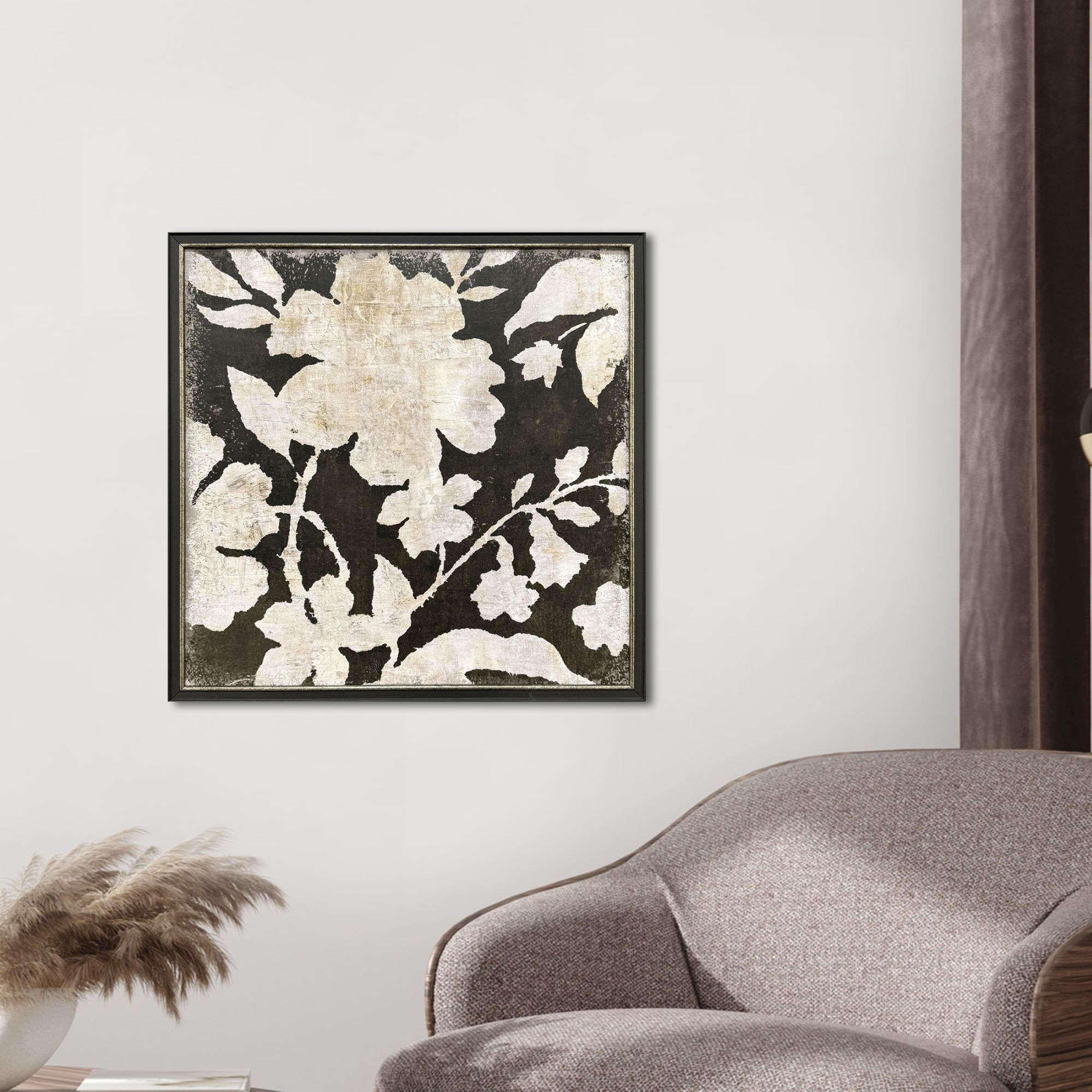 Vintage Textile Black and Beige and Brown and Neutral Framed Art