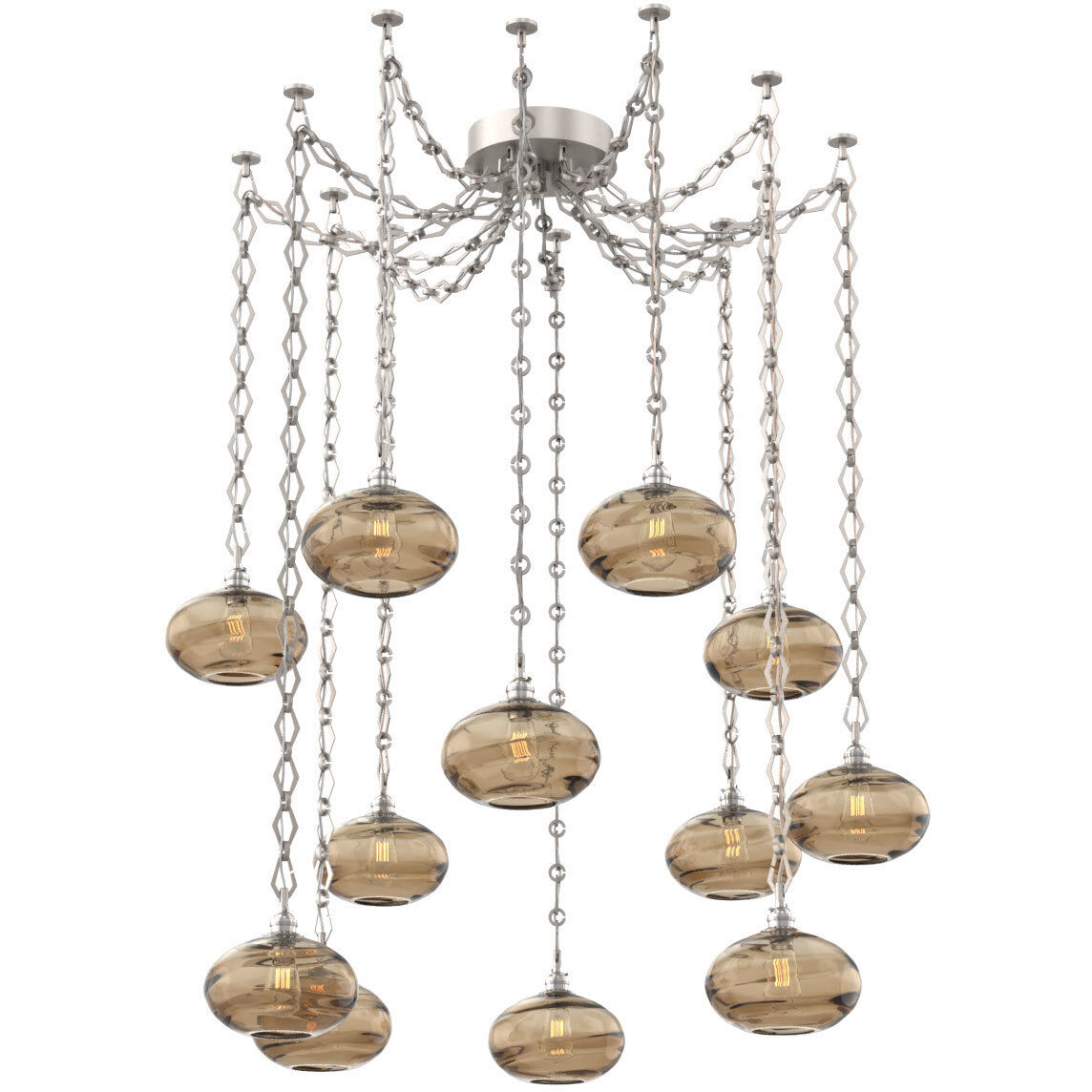 Coppa 12 Light 17 inch Beige Silver Swag Multi-Pendant Ceiling Light in Optic Rib Bronze, Diamond Chain