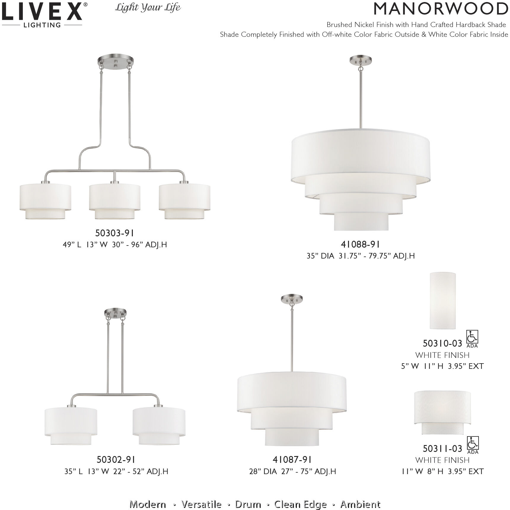 Manorwood 3 Light 49 inch Brushed Nickel Linear Chandelier Ceiling Light