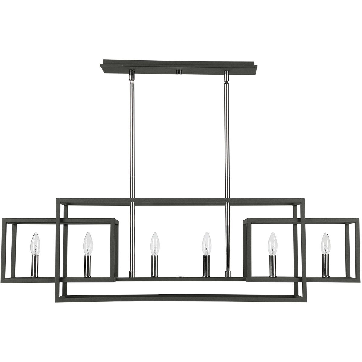 Quadrangle 6 Light 44 inch Black and Polished Nickel Linear Chandelier Ceiling Light