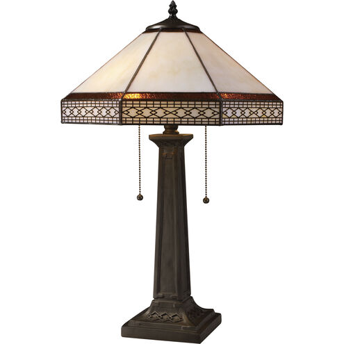 Stone Filigree 24 inch 60 watt Tiffany Bronze Table Lamp Portable Light