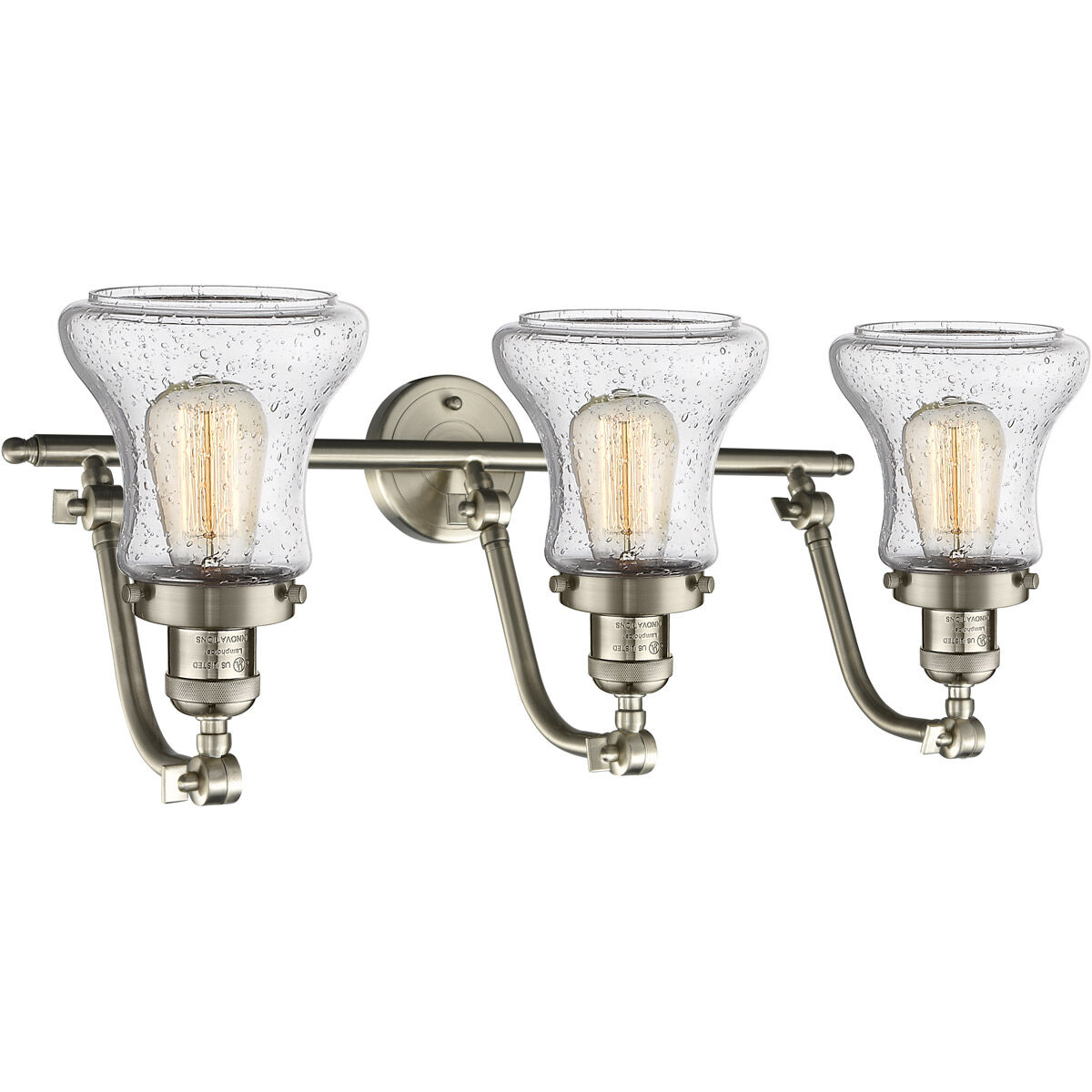 Franklin Restoration Bellmont LED 28 inch Brushed Satin Nickel Bath Vanity Light Wall Light in Seedy Glass, Franklin Restoration