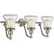 Franklin Restoration Bellmont 3 Light 28 inch Brushed Satin Nickel Bath Vanity Light Wall Light in Seedy Glass, Franklin Restoration