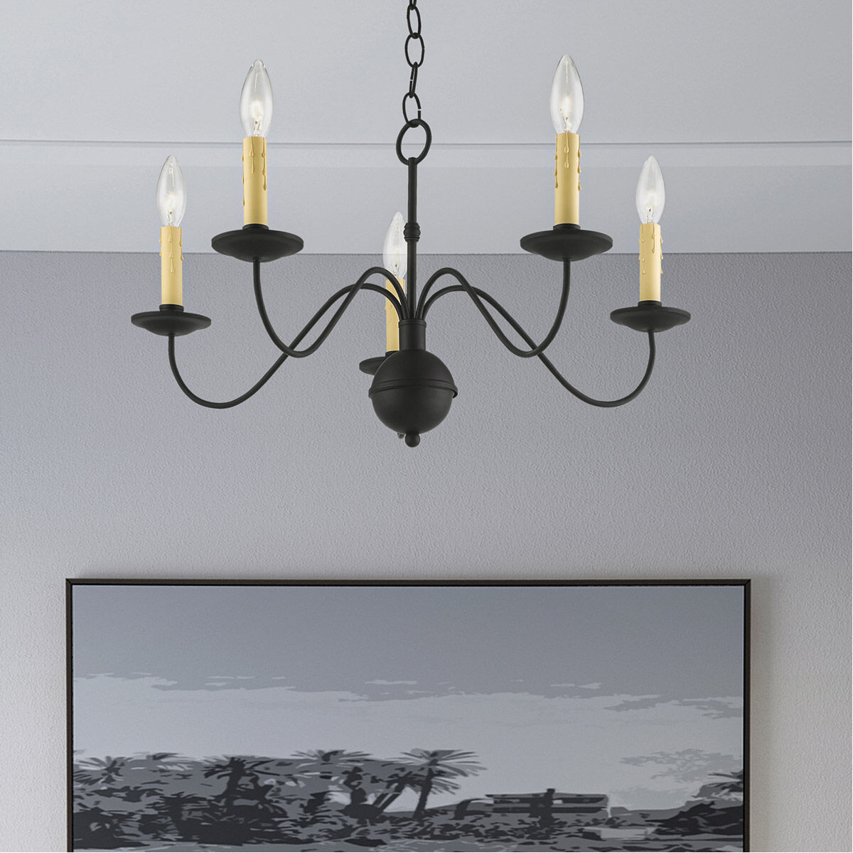 Heritage 5 Light 24 inch Black Chandelier Ceiling Light