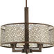 Mingle 3 Light 17 inch Antique Bronze Pendant Ceiling Light in Etched Spotted Tea Glass