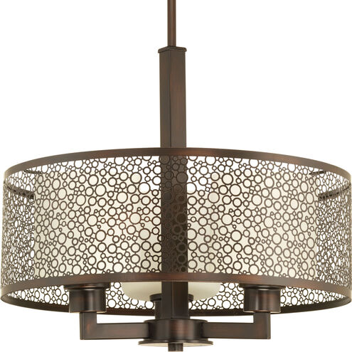 Mingle 3 Light 17 inch Antique Bronze Pendant Ceiling Light in Etched Spotted Tea Glass