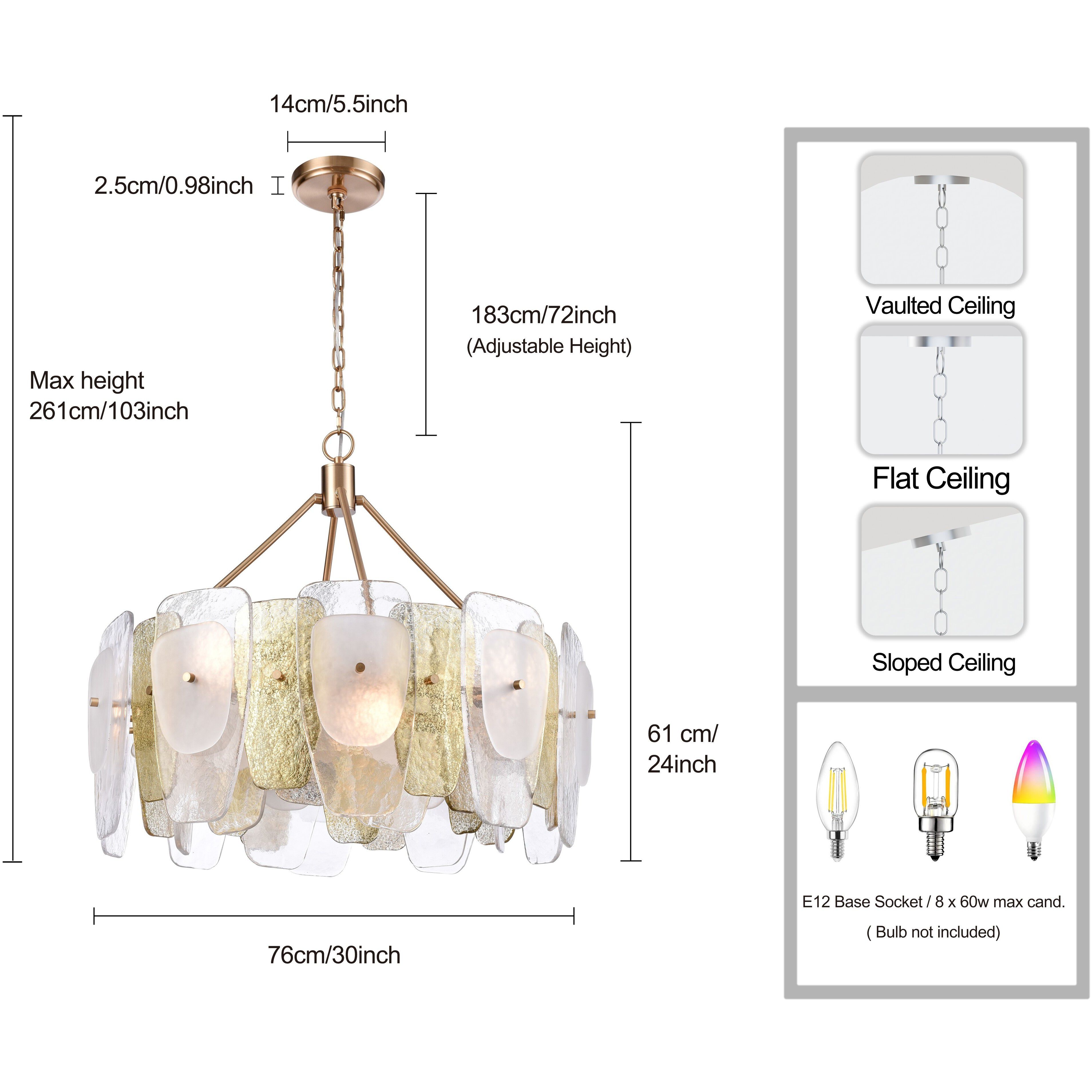 Strata 8 Light 29.5 inch Lacquered Gold Chandelier Ceiling Light, Converts to Semi Flush