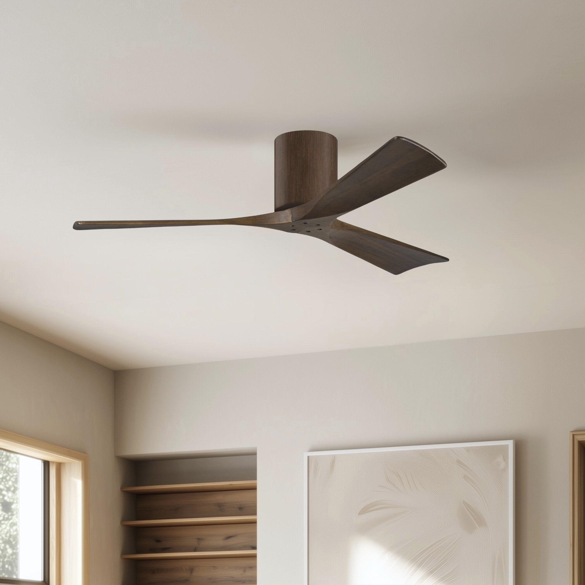 Atlas Irene-3H 52 inch Walnut Tone Flush Mount Paddle Fan, Flush Mounted