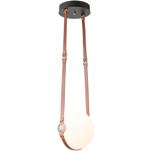 Derby LED 10.9 inch Black and Antique Brass Pendant Ceiling Light in Leather Chestnut/Non-Branded Plate, Black/Antique Brass, Small