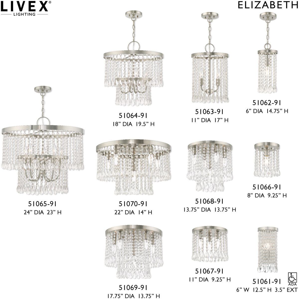 Elizabeth 1 Light 6 inch Brushed Nickel ADA ADA Wall Sconce Wall Light
