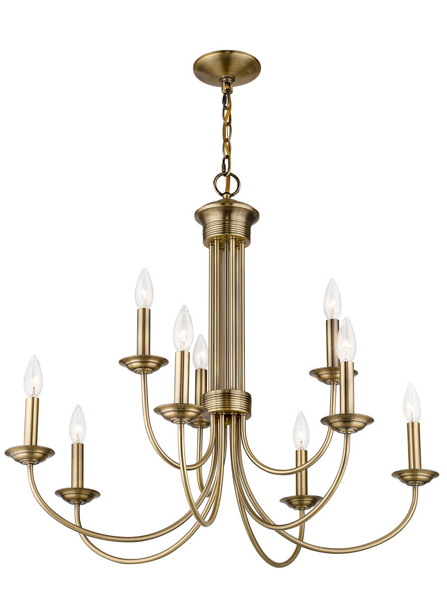 Estate 9 Light 30 inch Antique Brass Chandelier Ceiling Light