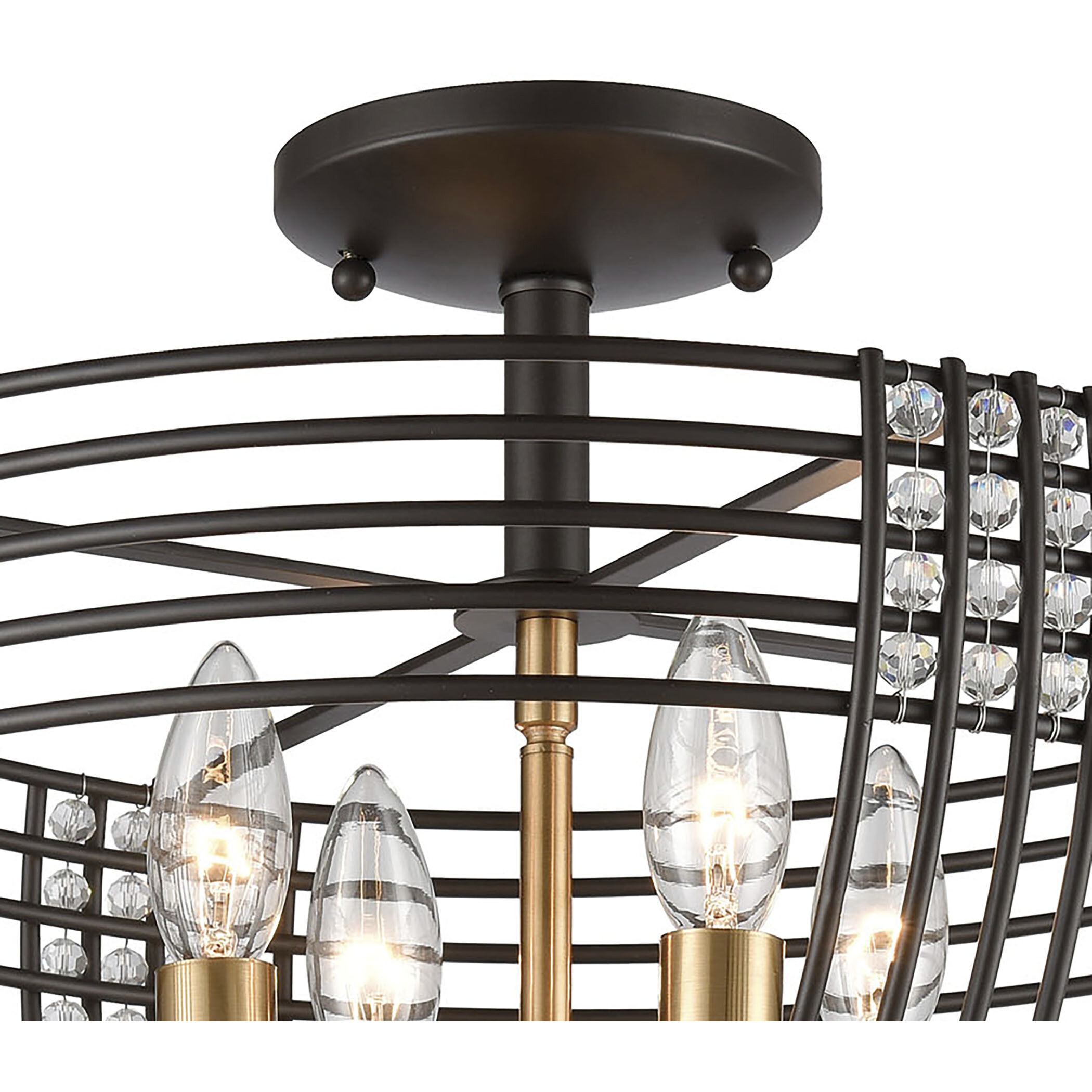 Concentric 4 Light 16 inch Oil Rubbed Bronze with Satin Brass Semi Flush Mount Ceiling Light