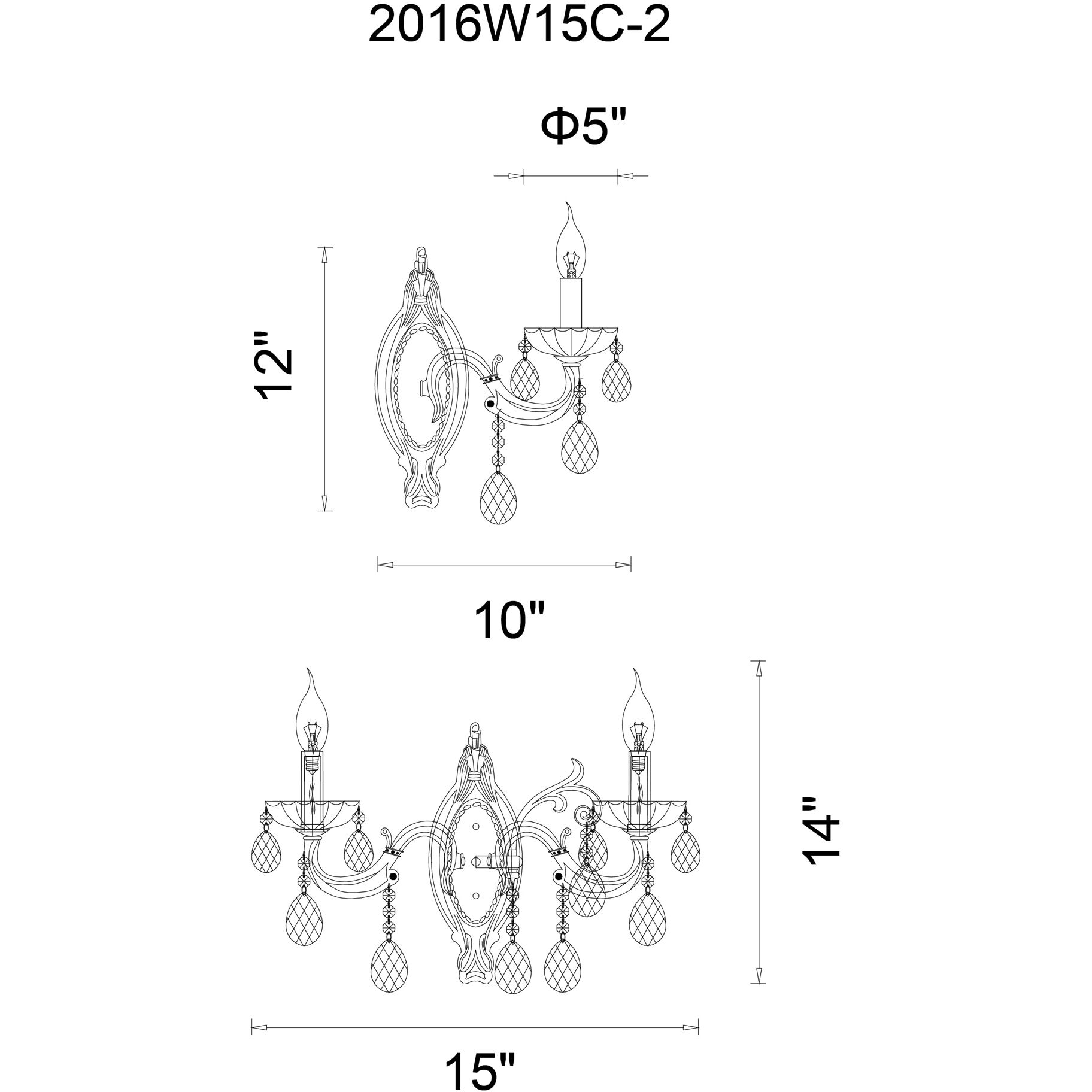 Flawless 2 Light 15 inch Chrome Wall Light