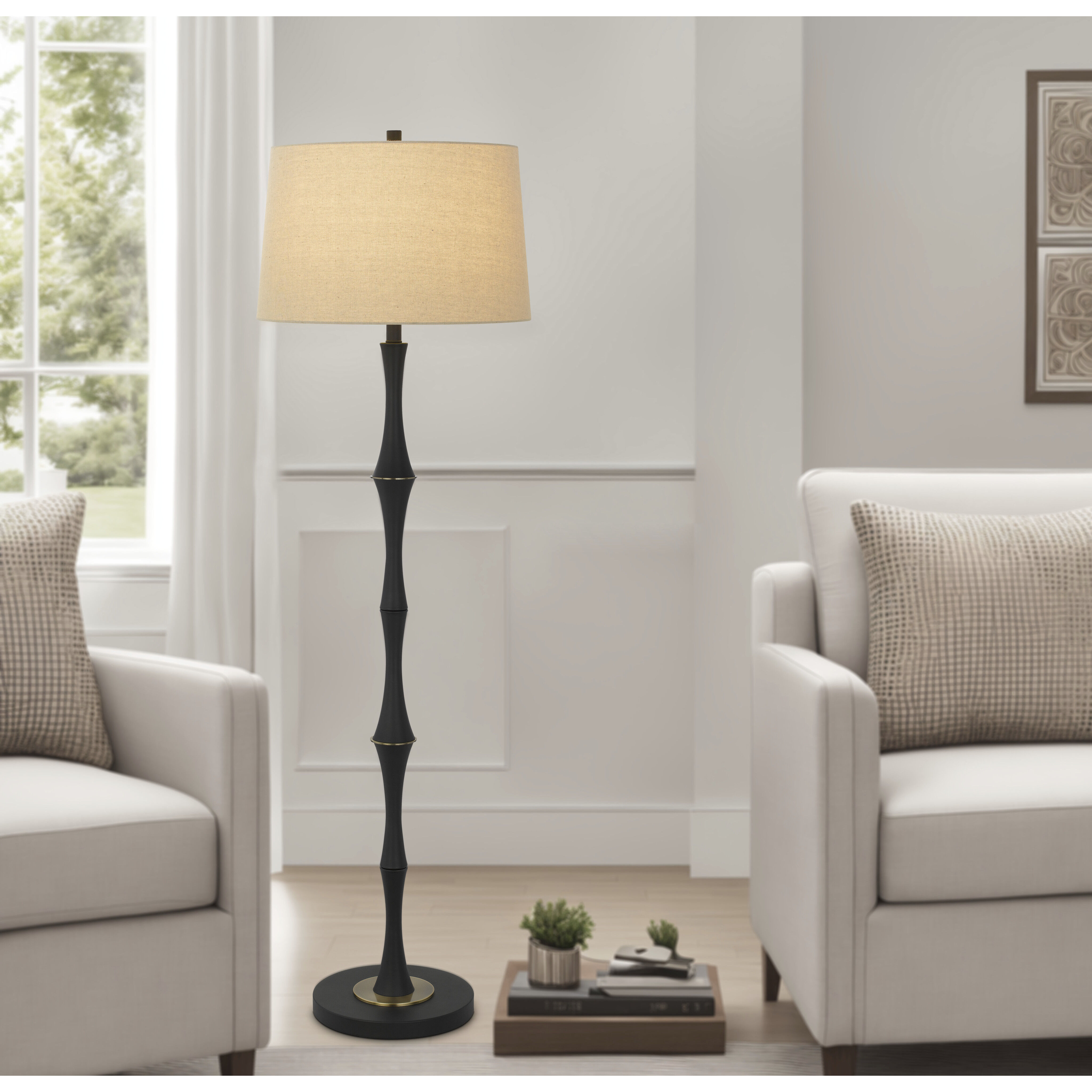 Salter 59.25 inch 150 watt Matte Black and Antique Brass Floor Lamp Portable Light