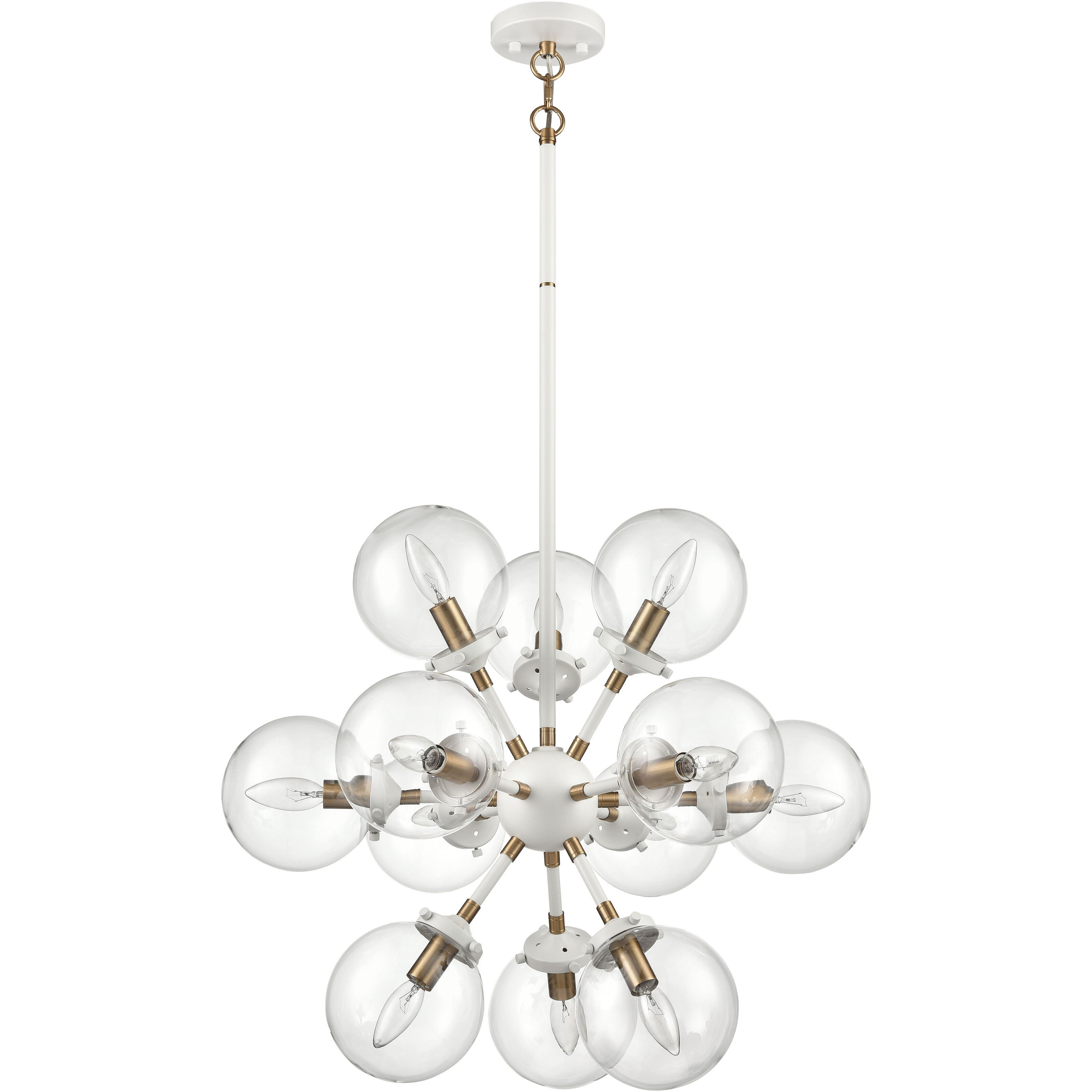 Boudreaux 12 Light 25 inch Matte White with Satin Brass Chandelier Ceiling Light