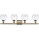 Ballston Small Waverly 4 Light 36 inch Antique Brass Bath Vanity Light Wall Light in Incandescent, Clear Glass, Ballston