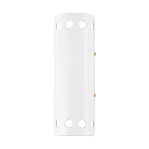 Jean 2 Light Aged Brass/Ceramic Gloss White ADA Wall Sconce Wall Light in Aged Brass/Gloss White