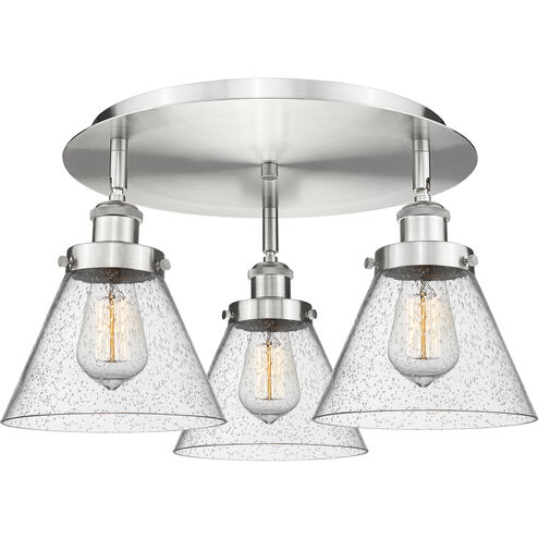 Cone 3 Light 19.5 inch Satin Nickel Flush Mount Ceiling Light in Seedy