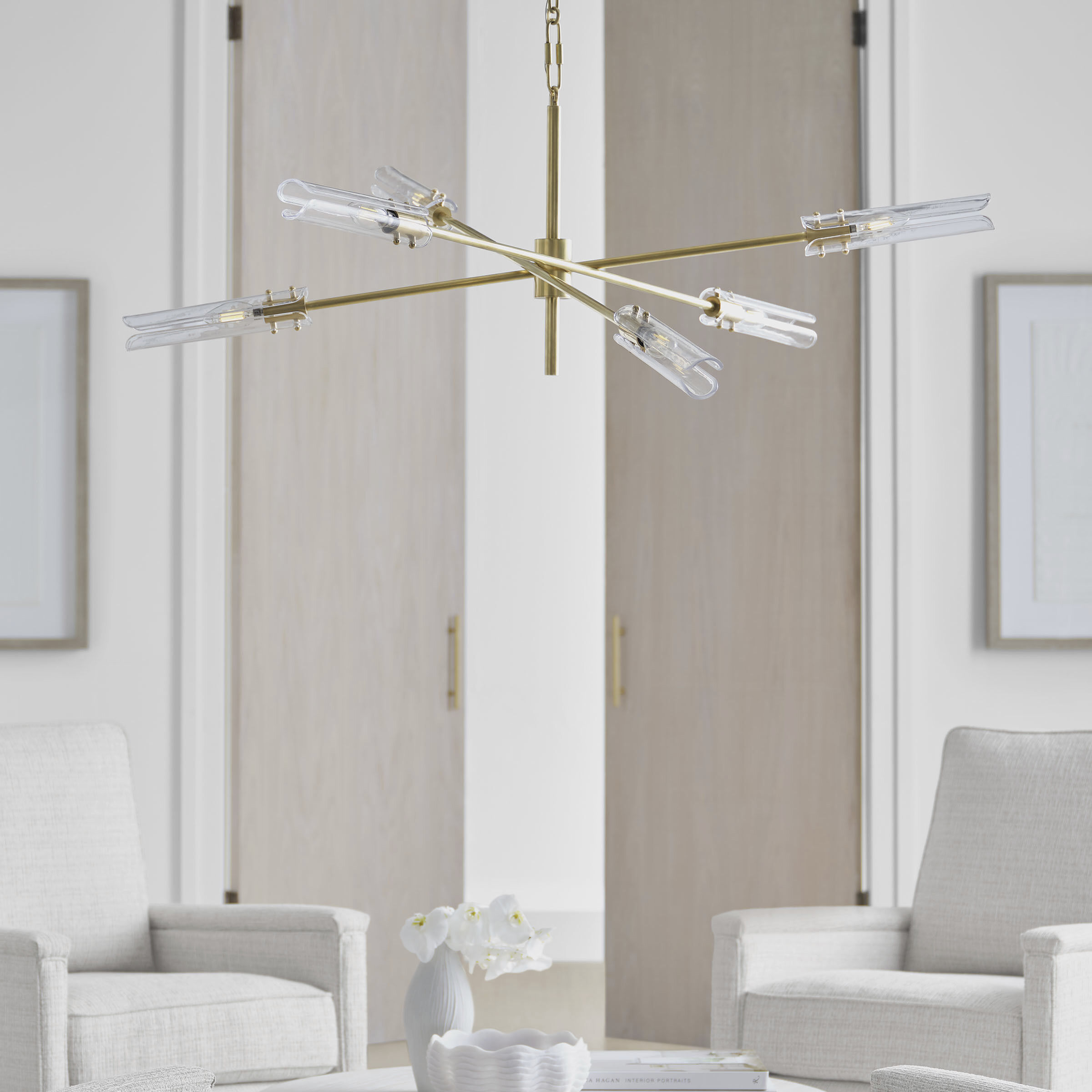 AERIN Casoria LED 45.75 inch Hand-Rubbed Antique Brass Radial Chandelier Ceiling Light, XL