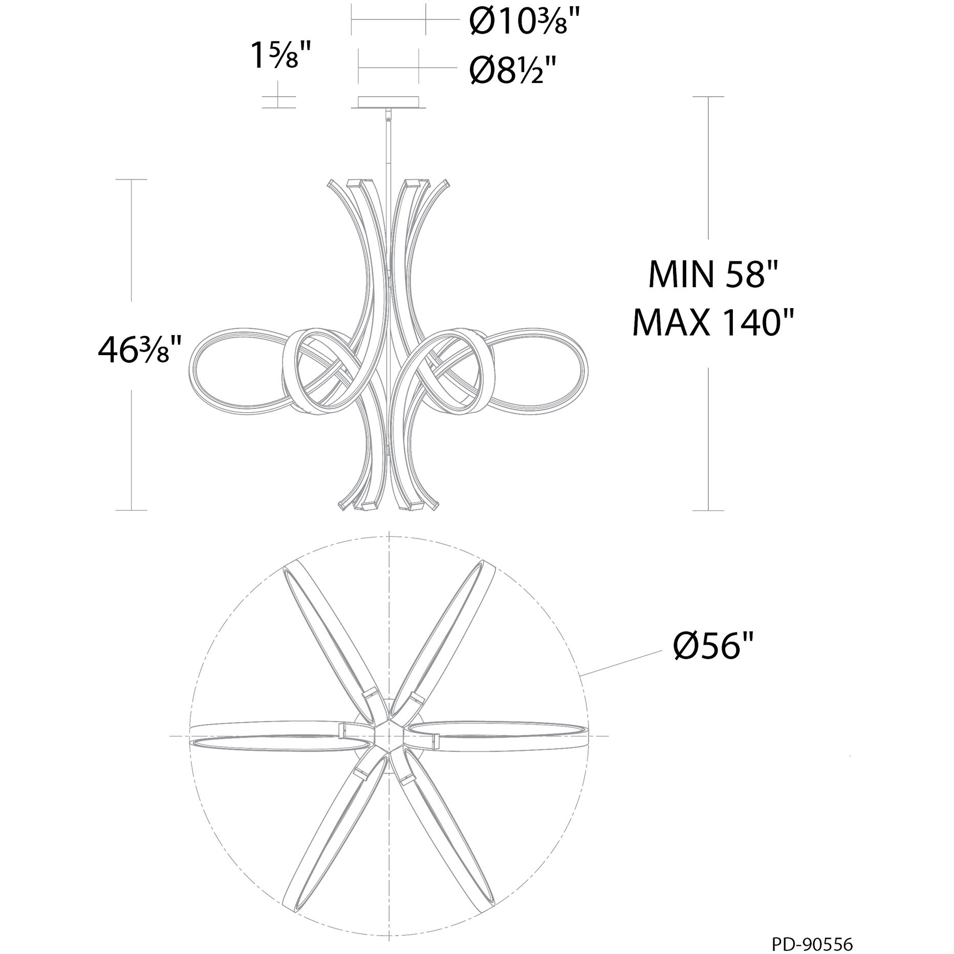 Fleur De Lis LED 56 inch Black Indoor Hanging Lighting Ceiling Light