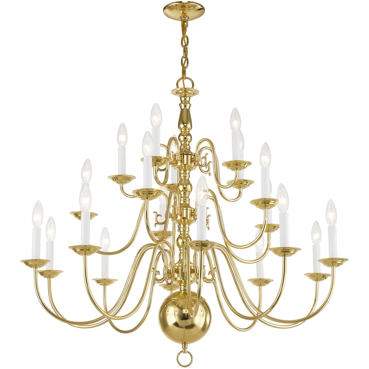 Williamsburgh 20 Light 36 inch Polished Brass Chandelier Ceiling Light