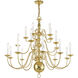 Williamsburgh 20 Light 36 inch Polished Brass Chandelier Ceiling Light
