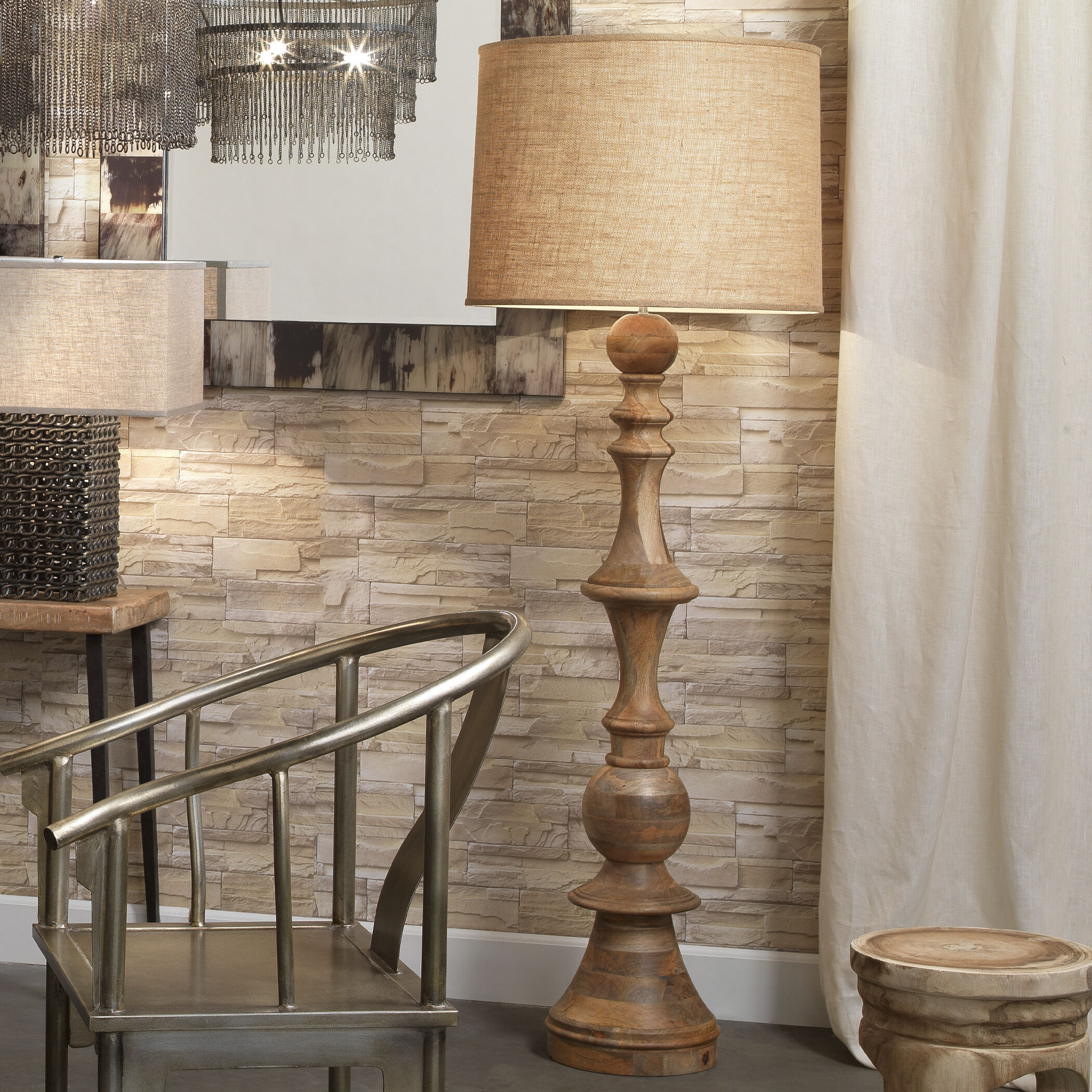 Budapest 72 inch 150 watt Natural Wood Floor Lamp Portable Light