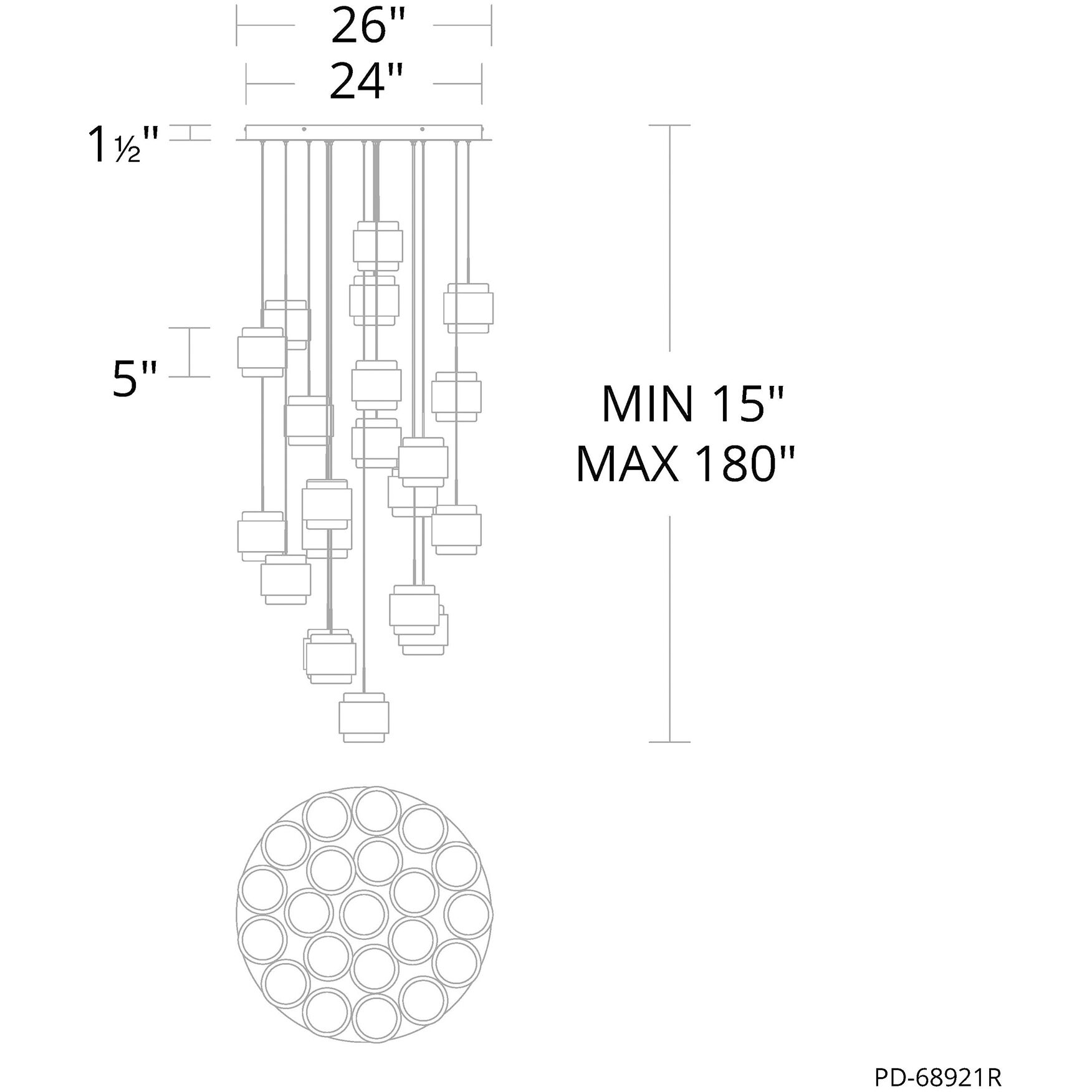 Banded LED 26 inch Black Chandelier Ceiling Light, dweLED
