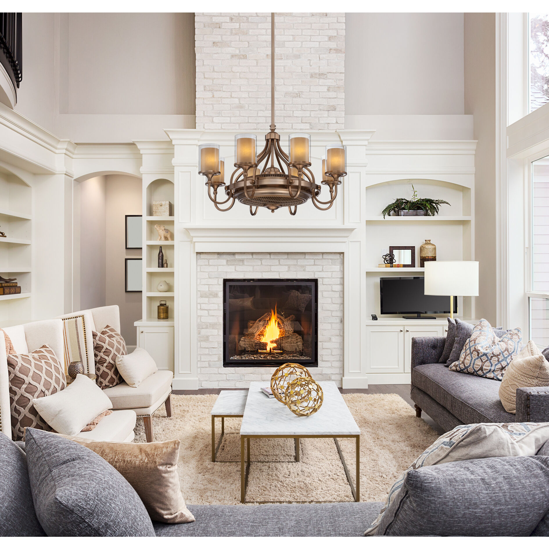 Etesian 14 inch Burnished Russet with Gold Blades Fan D'Lier in Burnished Russett, Air-Ionizing