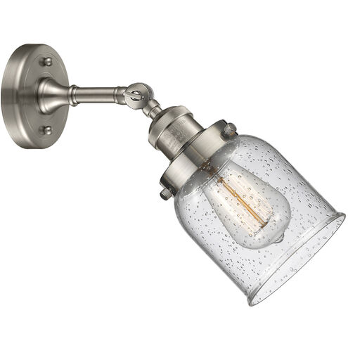 Franklin Restoration Small Bell 1 Light 5 inch Brushed Satin Nickel Sconce Wall Light in Seedy Glass, Franklin Restoration