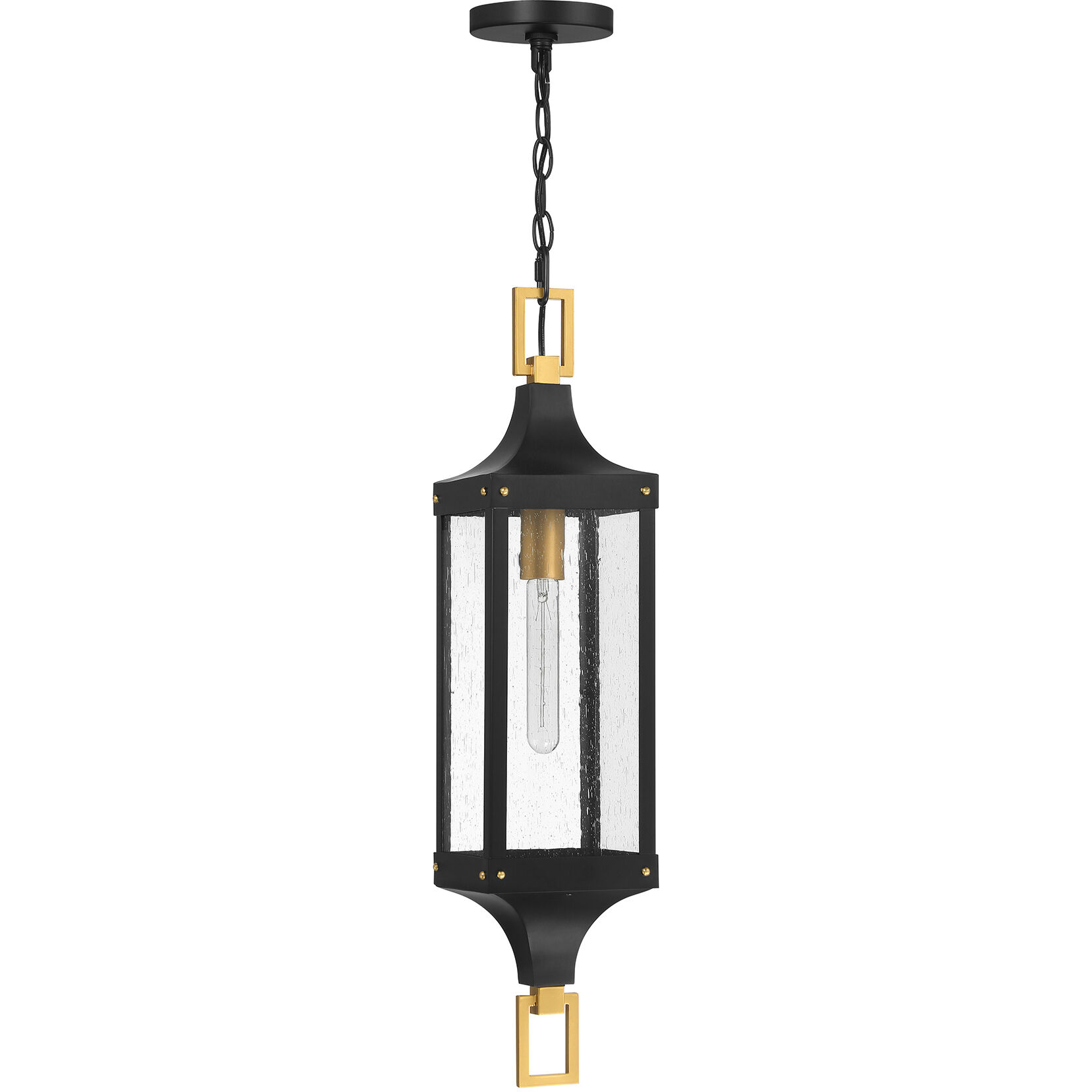 Glendale 1 Light 6.5 inch Matte Black with Burnished Brass Accents Outdoor Hanging Lantern