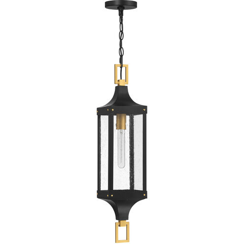 Glendale 1 Light 6.5 inch Matte Black with Burnished Brass Accents Outdoor Hanging Lantern