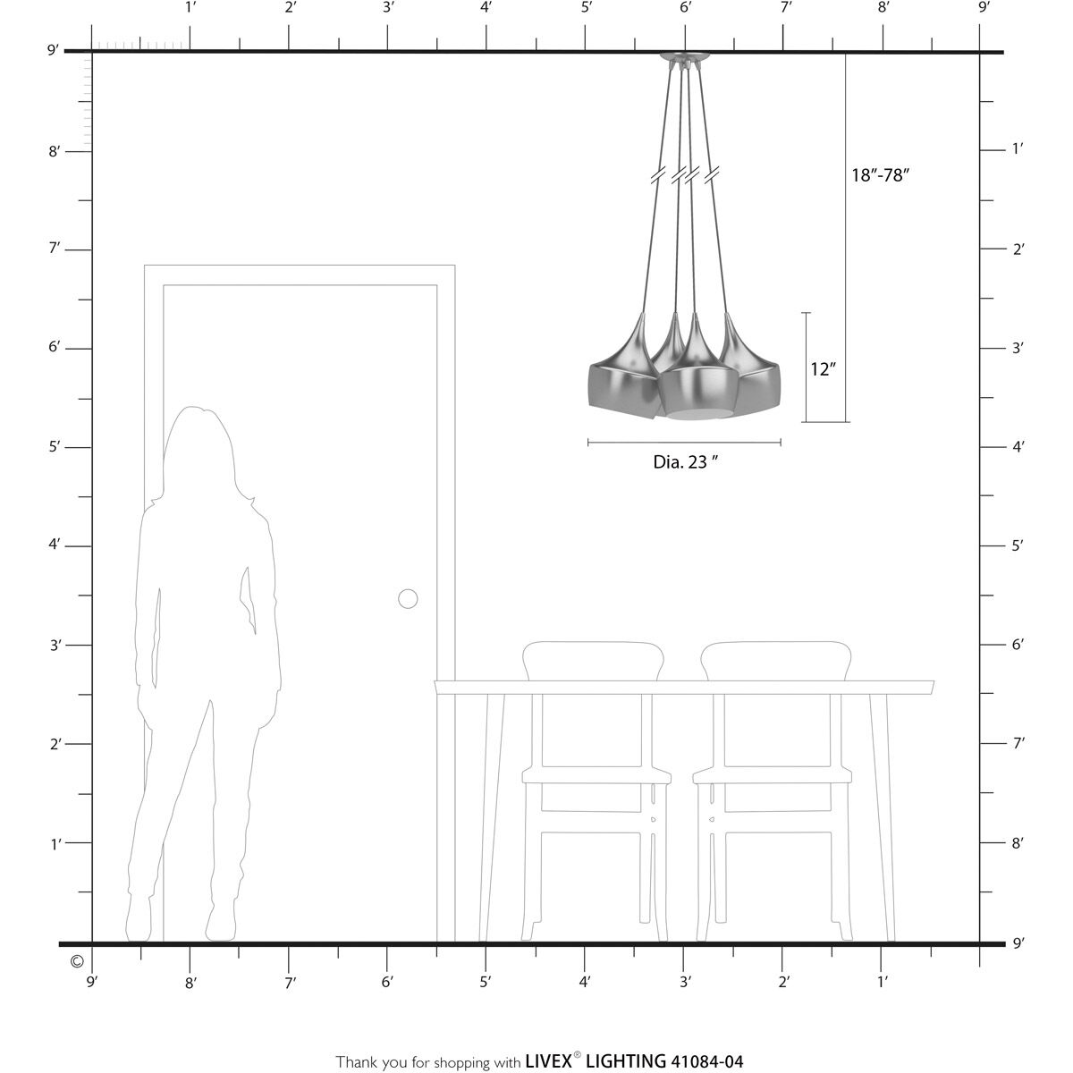 Waldorf 4 Light 23 inch Black Cluster Pendant Ceiling Light
