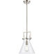 Newton Cone 1 Light 10 inch Satin Nickel Pendant Ceiling Light in Clear Glass