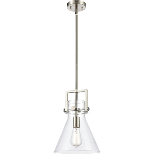 Newton Cone 1 Light 10 inch Satin Nickel Pendant Ceiling Light in Clear Glass