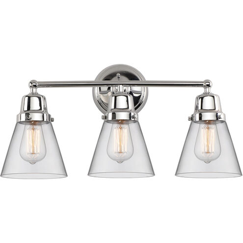 Aditi Small Cone 3 Light 22.25 inch Polished Chrome Bath Vanity Light Wall Light, Aditi