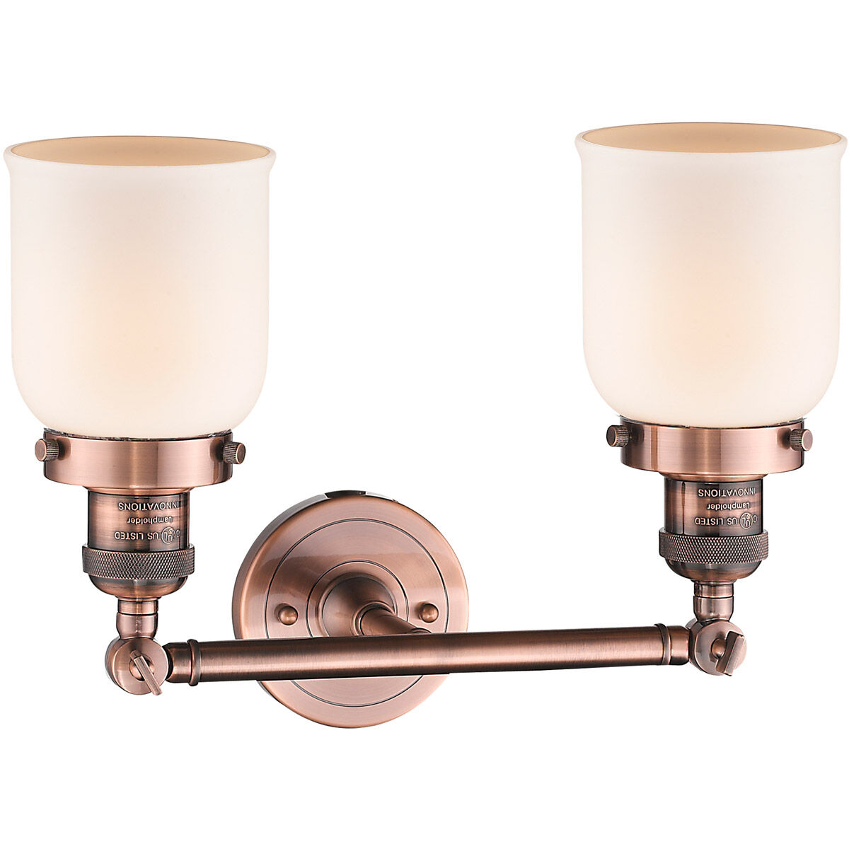 Franklin Restoration Small Bell LED 16 inch Antique Copper Bath Vanity Light Wall Light in Matte White Glass, Franklin Restoration
