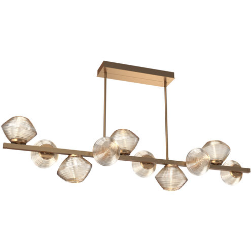 Mesa LED Novel Brass Linear Multi-Pendant Ceiling Light in Amber, 2700K LED, Twisted Branch