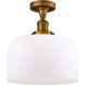 Franklin Restoration X-Large Bell LED 12 inch Brushed Brass Semi-Flush Mount Ceiling Light in Matte White Glass, Franklin Restoration