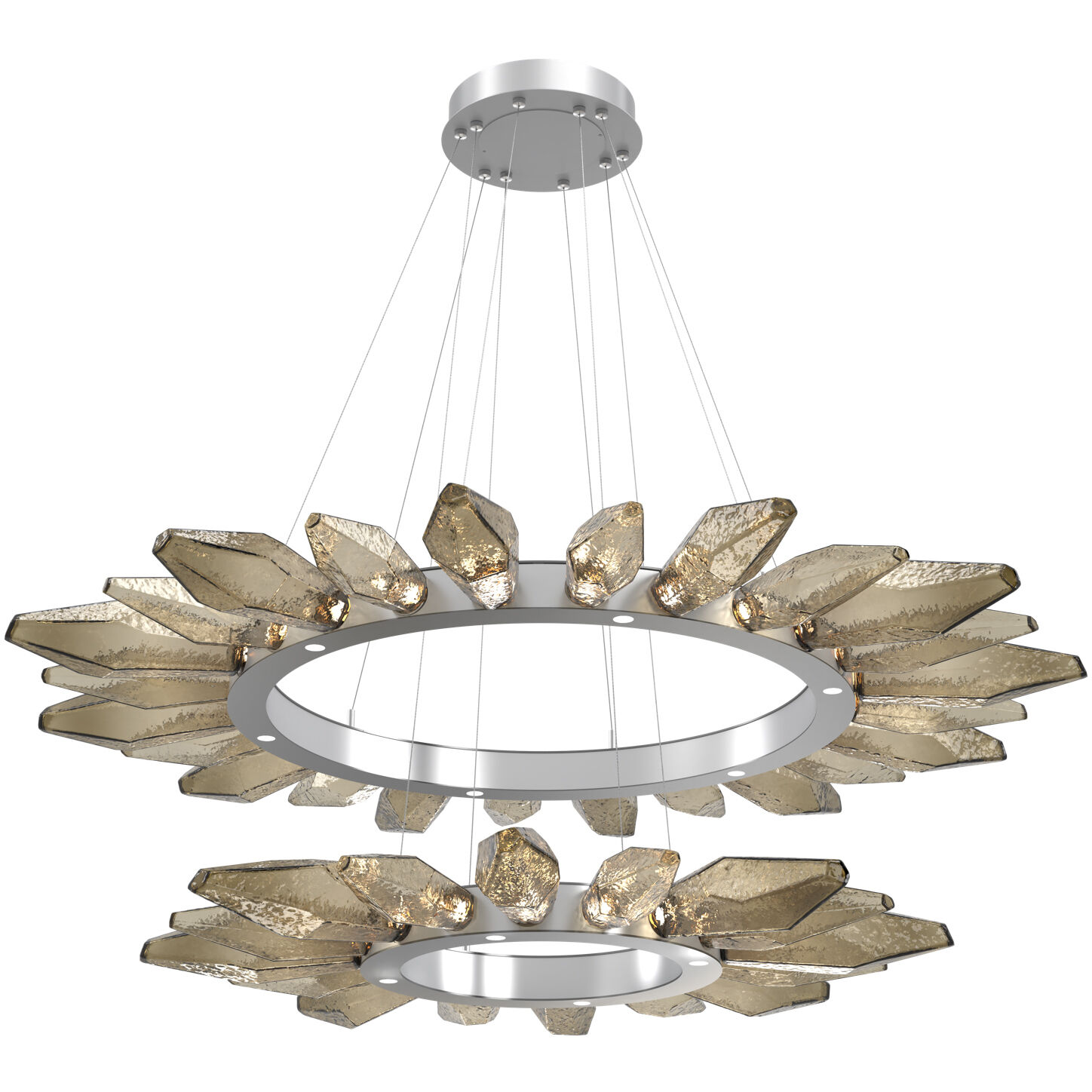 Rock Crystal LED Classic Silver Chandelier Ceiling Light, Radial Ring Two Tier