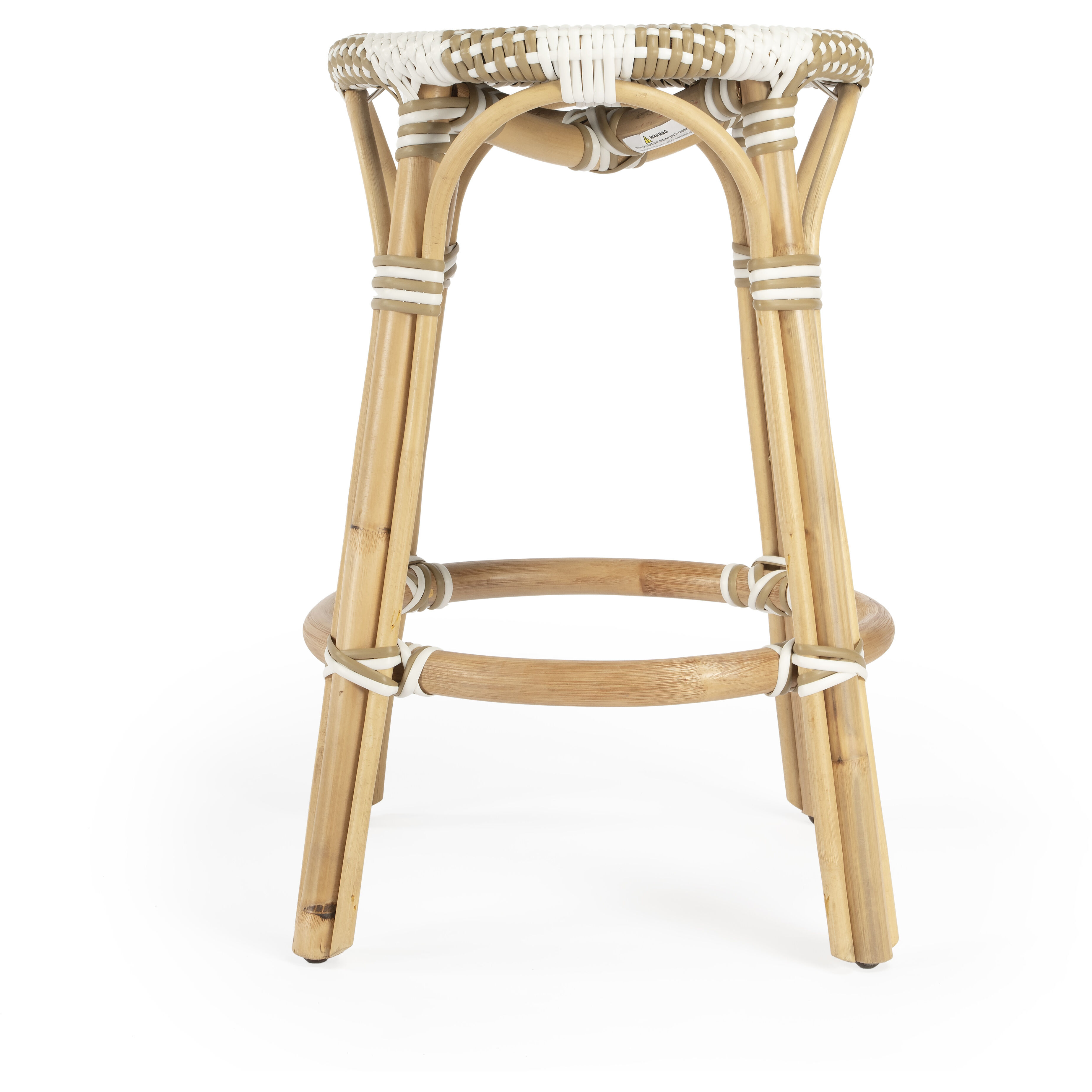Tobias Rattan Round 24" Counter Stool in Tan and White Stripe