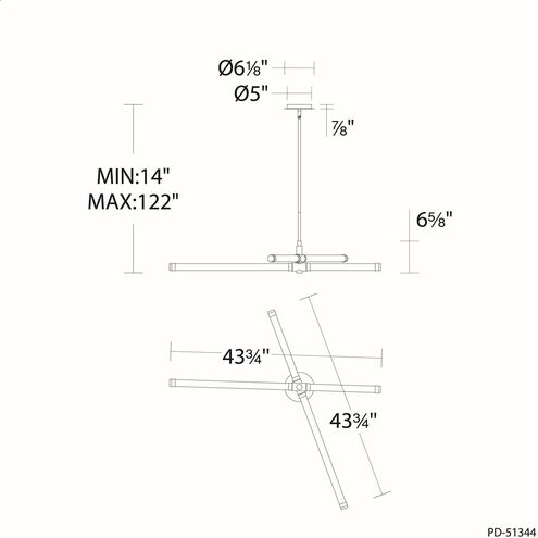 Jedi 2 Light 44.75 inch Black Linear Chandelier Ceiling Light