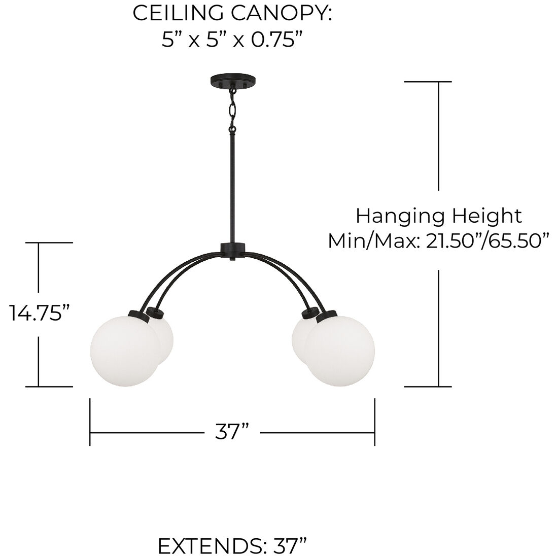 Amos 4 Light 37 inch Black Iron Chandelier Ceiling Light