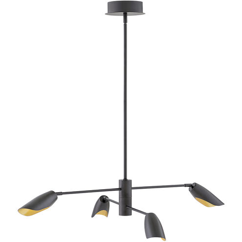 Bowery LED 39 inch Black with Banker Brass Indoor Chandelier Ceiling Light, Convertible to Semi-Flush