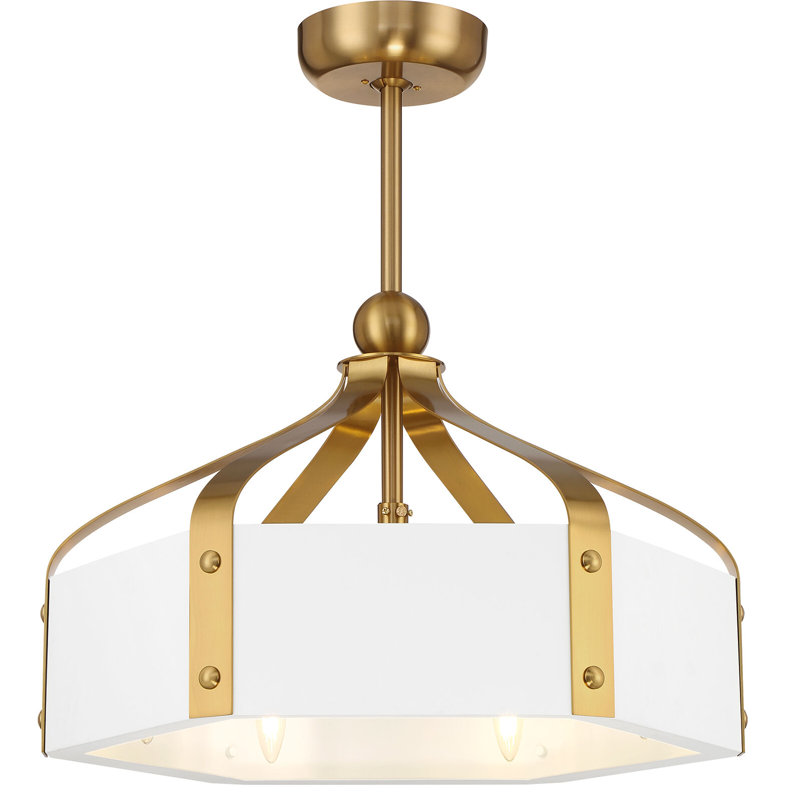 Sheffield 14 inch White with Warm Brass with Gold Blades Fan D'Lier in White/Warm Brass