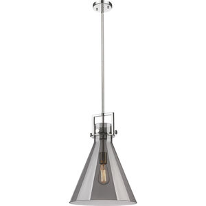Newton Cone 1 Light 14 inch Polished Nickel Pendant Ceiling Light in Plated Smoke Glass