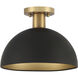 Vintage 1 Light 12 inch Matte Black with Natural Brass Semi-Flush Ceiling Light